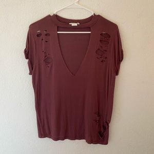 Distressed V-neck